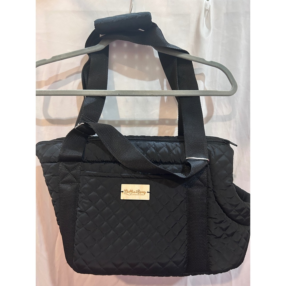 Muffin & Berry Quilted Black Pet Carrier Tote Bag With Top Opening - Picture 2 of 8
